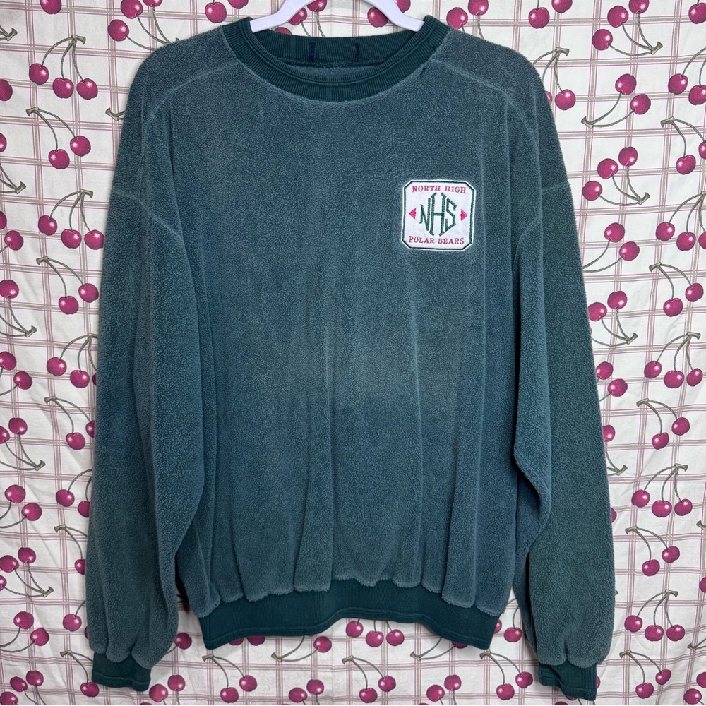 Men's "North High Polar Bears" Terrycloth Crewneck Sweater in Forest Green